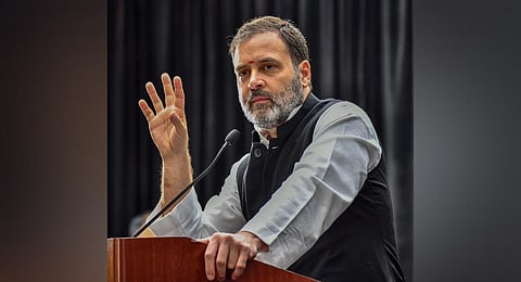 Congress leader Rahul Gandhi speaks during an interaction with the Indian diaspora, in San Francisco, USA. (PTI Photo)