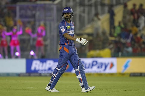 Lucknow Super Giants captain KL Rahul walks back to pavilion after his dismissal during Indian Premier League cricket match between Lucknow Super Giants and Punjab Kings in Mohali. (Photo | AP)