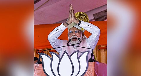Prime Minister Narendra Modi addresses a public meeting in support of BJP candidates, ahead of Karnataka Assembly polls.(Photo | PTI)