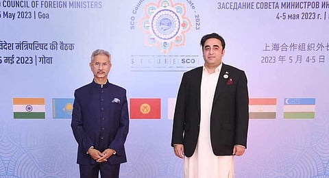 External Affairs Minister S. Jaishankar with Pakistan's Foreign Minister Bilawal Bhutto Zardari before the Shanghai Cooperation Organisation. (Photo | PTI)
