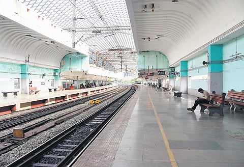 Commuters waiting for train at Chintadripet MRTS railway station | P Ravikumar