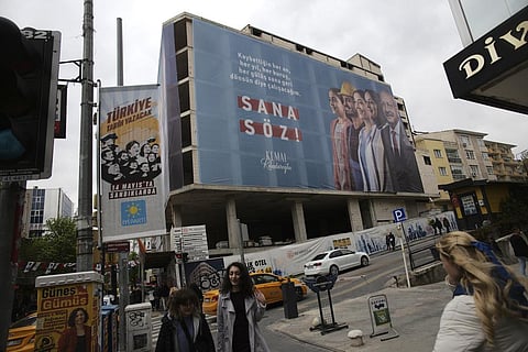 An election billboard of Kemal Kilicdaroglu, the leader of Republican People's Party and the main opposition coalition's presidential candidate in Ankara, April 30, 2023. (Photo | AP)