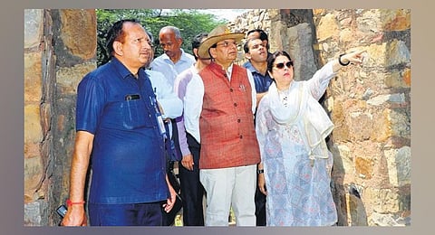 L-G VK Saxena at Mehrauli Archaeological Park on Saturday | Express
