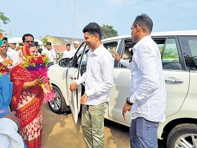 VK Pandian being greeted by locals at Sheragada on Sunday | Express