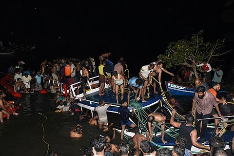 Rescue workers at the site of the boat mishap at Tanur in Malappuram district of Kerala on May 7, 2023. (Photo | EPS)