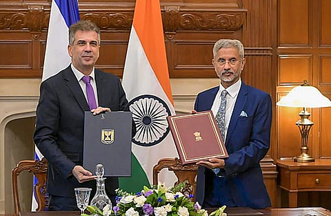External Affairs Minister S Jaishankar with Israeli Foreign Minister Eli Cohen in New Delhi (Photo | PTI)