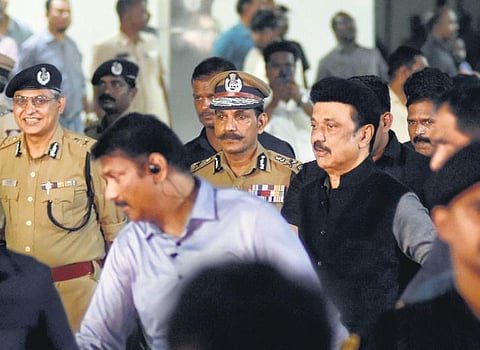 Chief Minister MK Stalin addressing the media at Chennai airport after coming back from his tour to Japan and Singapore | Ashwin prasath