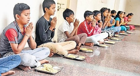 Following instructions from the School Education Department, mid-day meals resumed from the first day of school reopening on Wednesday. (Photo | Vinod Kumar T)