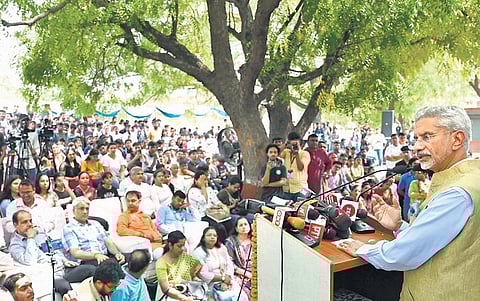 External Affairs Minister S. Jaishankar with students at the Aryabhatta College in New Delhi on Friday | Shekhar Yadav