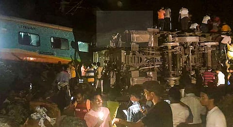 Rescue operations being conducted after the triple train crash in Balasore district, Friday evening, June 2, 2023, (Photo | PTI) 