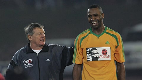 Top South Africa football coach Clive Barker (left). (Photo | Coach Clive Barker Celebration Twitter)