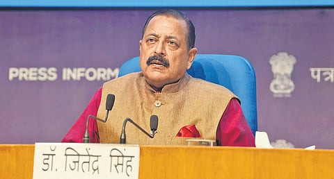 Union Minister Jitendra Singh interacts with media on nine years’ achievements of Ministry of Personnel, Public Grievances and Pensions on Friday | PTI
