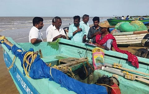 Officials from fisheries department inspecting the motorized fishing boats in Kodiyakarai on Friday | Express