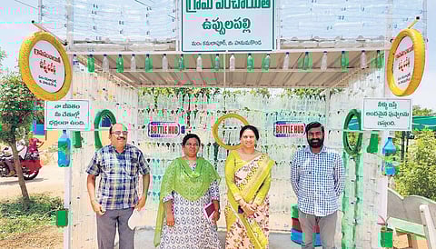 Villagers of Hanamkonda district use plastic bottles to make bus stop