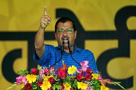 Delhi Chief Minister Arvind Kejriwal during AAP's 'maha rally' against the Centre's services ordinance at Ramlila Maidan, in New Delhi, Sunday, June 11, 2023. (Photo | PTI)