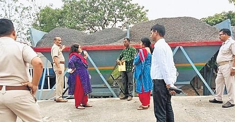 The bitumen mix plant at Baulajholi village being sealed on Saturday | Express