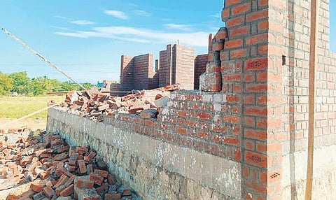 Caste Hindus damaged the under-construction house of a Dalit at Thellanahalli village near Karimangalam in Dharmapuri district | Express