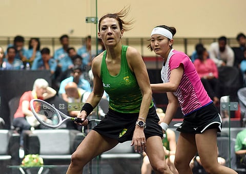 South Africa's Lizelle Muller (green jersey) in action on Tuesday |  Ashwin Prasath