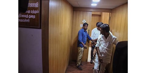 ED raids the premises of Tamil Nadu Electricity Minister V Senthil Balaji�s office in connection with a money laundering investigation, at the state secretariat, in Chennai. (Photo | PTI)
