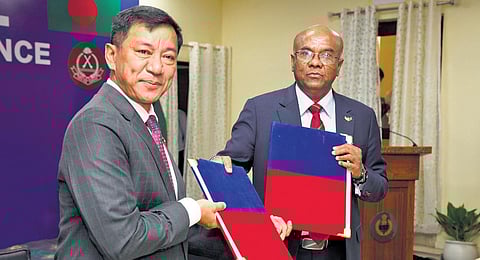 Border Security Force DG Sujoy Lal Thaosen and Border Guards Bangladesh DG AKM Nazmul Hasan at the Border Coordination Conference in New Delhi. | PTI