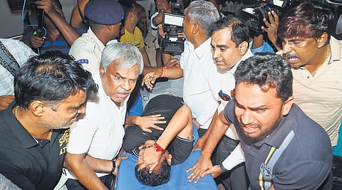 Electricity Minister V Senthil Balaji being taken to a government hospital after his arrest by the ED in Chennai late on Tuesday (Photo | Express)