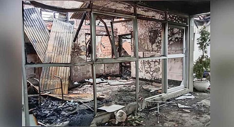 Unidentified miscreants torch two houses belonging to a particular community in Manipur on Thursday. (Photo | PTI)
