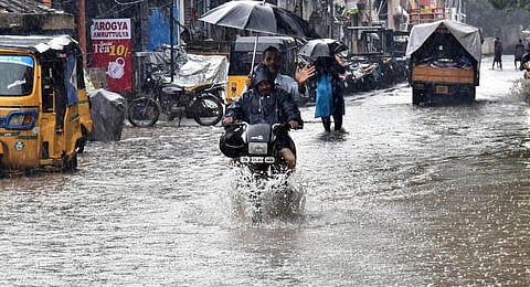 Water stagnation at Ambedkar college road, Pulianthope, following rain, in Chennai on Monday .(Photo | P Jawahar, EPS)