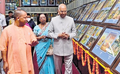 Former President Ram Nath Kovind with Uttar Pradesh CM Yogi Adityanath at the centenary celebrations of Gita Press in Gorakhpur in June last year | twitter