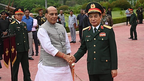 India's Defence Minister Rajnath Singh with his Vietnamese counterpart General Phan Van Giang before their meeting in New Delhi on Monday, June 19, 2023. (Photo | Shekhar Yadav, EPS)