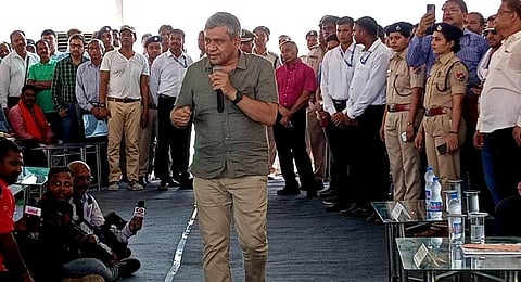 Union Minister for Railways Ashwini Vaishnaw announcing the package at Bahanaga in Odisha on Tuesday.(Photo | Express)