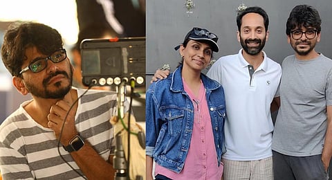 Director Pawan Kumar (right) with actor Fahadh Faasil and cinematographer Preetha Jayaraman on the sets of ‘Dhoomam'.