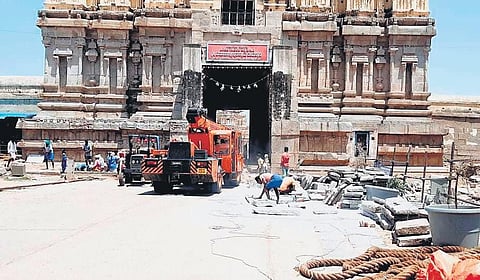 A heavy crane at Virupaksha temple in Hampi | Express