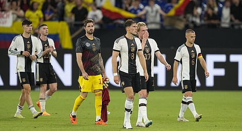 German players walk off the field at the end of the international friendly match against Columbia. (Photo | AP)