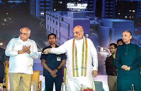 Union Home Minister Amit Shah at a function in Ahmedabad on Tuesday. (Photo | PTI)