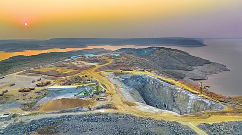 Works underway for the Sunkishala intake well under the Krishna Drinking Water Supply Project in Nalgonda district