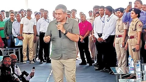 Ashwini Vaishnaw interacting with locals at Bahanaga on Tuesday | Express