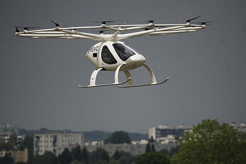 The Volocopter 2X, an electric vertical takeoff and landing multicopter, performs a demonstration flight during the Paris Air Show in Le Bourget, north of Paris, France. ( Photo | AP)