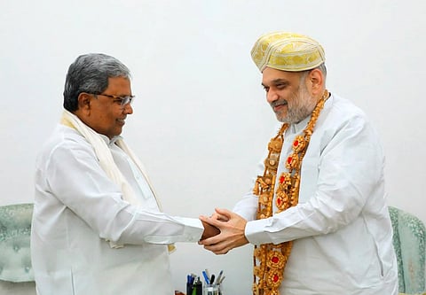 Karnataka Chief Minister Siddaramaiah calls on Union Home Minister Amit Shah, in New Delhi, Wednesday, June 21, 2023. (Photo | PTI)