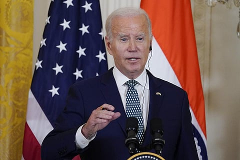 President Joe Biden speaks during a news conference with India's Prime Minister Narendra Modi in the East Room of the White House on June 22, 2023, in Washington | AP