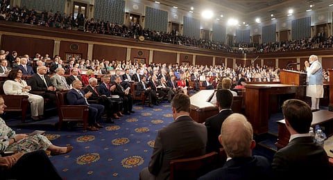 Prime Minister Narendra Modi addresses the Joint Session of US Congress, in Washington DC. (Photo | PTI)