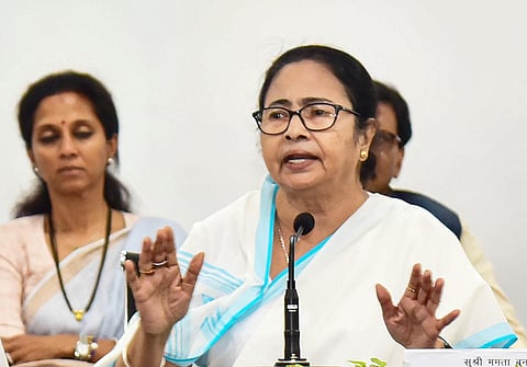 West Bengal Chief Minister Mamata Banerjee addresses a press conference after attending the opposition parties' meeting in Patna (Photo | PTI)