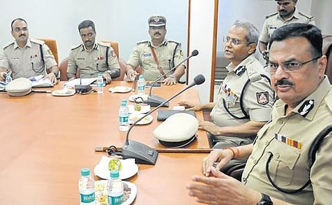 DG & IGP Alok Mohan and City Police Commissioner B Dayananda at a meeting in Bengaluru on Thursday