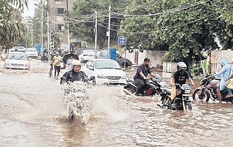 A waterlogged road at Forest Park in Bhubaneswar on Thursday | Shamim Qureshy