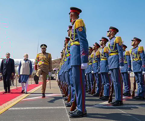 Prime Minister Narendra Modi being accorded a Guard of Honour upon his arrival in Cairo, Egypt (Photo | PTI)
