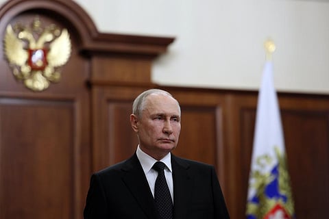 Russian President Vladimir Putin addresses the nation, in Moscow. (Photo | AP)