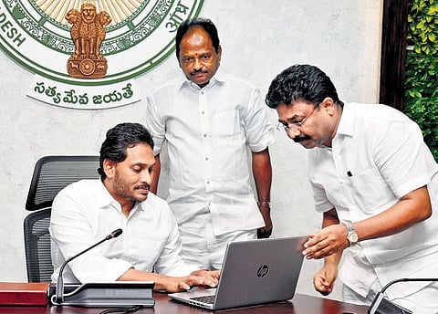 Chief Minister YS Jagan Mohan Reddy virtually launches the Jagananna Suraksha programme at his camp office in Tadepalli on Friday I Express
