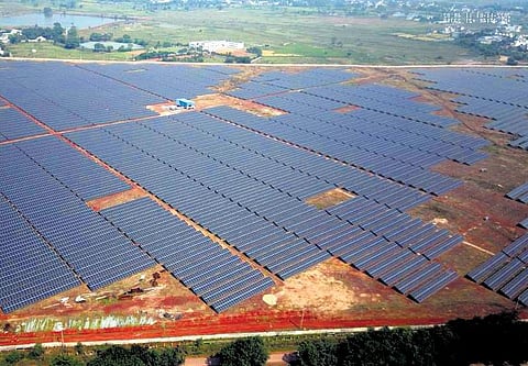 The plant is spread in 200 acres, it has 1,54,500 solar photovoltaic panels | express