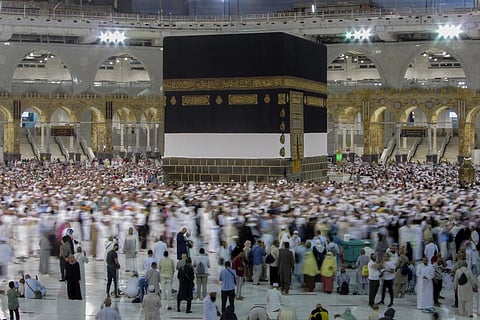 Muslim pilgrims circumambulate around the Kaaba, the cubic structure at the Grand Mosque, during the annual hajj pilgrimage, in Mecca, Saudi Arabia. ( Photo | AP)