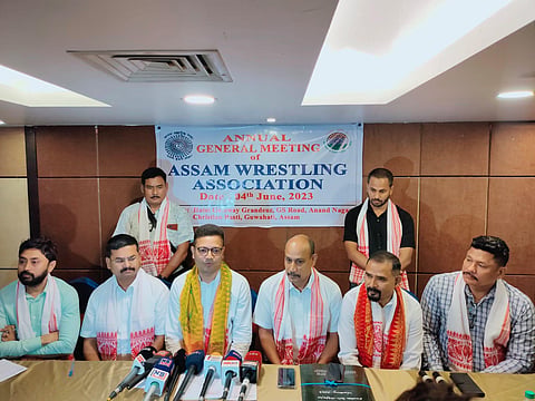 The newly-elected members of the Assam Wrestling Association.