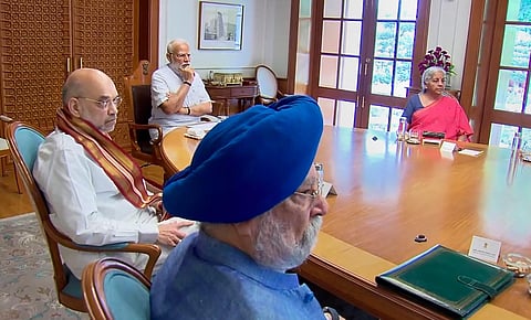 Prime Minister Narendra Modi chairs a meeting with senior ministers and officials after his return from state visit to US and Egypt, in New Delhi, Monday, June 26, 2023. (Photo | PTI)
